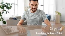  Presentation with remote working - Colorful slide set enhanced with remote-job-and-business-concept backdrop and a coral colored foreground