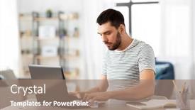  Presentation with cleaning business - Cool new PPT theme with remote-job-business-and-disinfection backdrop and a coral colored foreground