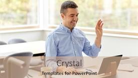  Presentation with remote working - Beautiful PPT theme featuring remote-job-business-and-people backdrop and a coral colored foreground