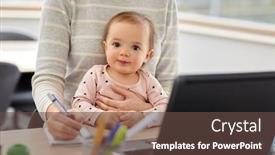  Presentation with working mother - Theme consisting of remote-job-multi-tasking background and a tawny brown colored foreground