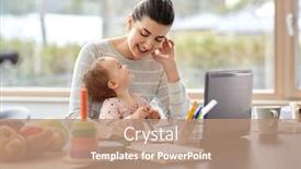  Presentation with working mother - Presentation with remote-job-multi-tasking background and a coral colored foreground