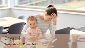  Presentation with working mother - Audience pleasing presentation consisting of remote-job-multi-tasking backdrop and a coral colored foreground