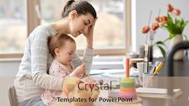  Presentation with working mother - Presentation having remote-job-multi-tasking background and a coral colored foreground