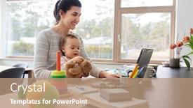  Presentation with remote working - Presentation theme featuring remote-job-multi-tasking background and a coral colored foreground