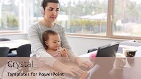  Presentation with working mother - Presentation theme consisting of remote-job-multi-tasking background and a coral colored foreground