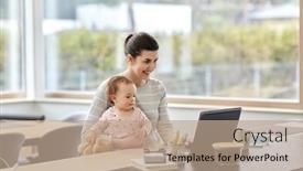  Presentation with working mother - Theme consisting of remote-job-multi-tasking background and a coral colored foreground