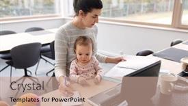  Presentation with working mother - Slides with remote-job-multi-tasking background and a coral colored foreground