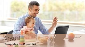  Presentation with remote working - Presentation theme featuring remote-job-multi-tasking background and a coral colored foreground