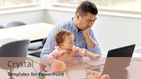  Presentation with remote working - Beautiful slide deck featuring remote-job-multi-tasking backdrop and a coral colored foreground