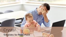  Presentation with remote working - Slide set with remote-job-multi-tasking background and a coral colored foreground