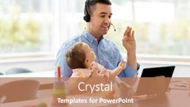  Presentation with video conference - Slide deck enhanced with remote-job-multi-tasking background and a coral colored foreground