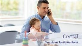  Presentation with home office - Slide deck consisting of remote-job-multi-tasking background and a sky blue colored foreground