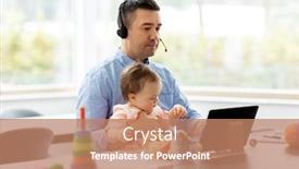  Presentation with remote working - Slide deck enhanced with remote-job-multi-tasking background and a coral colored foreground