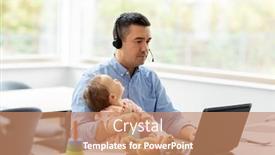  Presentation with remote working - Amazing PPT layouts having remote-job-multi-tasking backdrop and a coral colored foreground