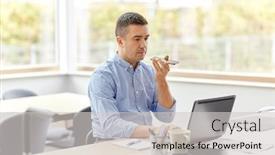  Presentation with recorder - Amazing presentation theme having remote-job-technology-and-business backdrop and a light gray colored foreground