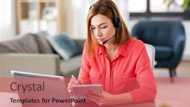  Presentation with video conference - Audience pleasing presentation theme consisting of remote-job-technology-and-people backdrop and a red colored foreground