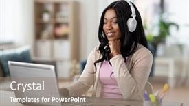  Presentation with remote working - Cool new PPT theme with remote-job-technology-and-people backdrop and a gray colored foreground