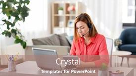  Presentation with video conference - Beautiful presentation theme featuring remote-job-technology-and-people backdrop and a coral colored foreground