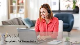  Presentation with video conference - Beautiful presentation theme featuring remote-job-technology-and-people backdrop and a light gray colored foreground