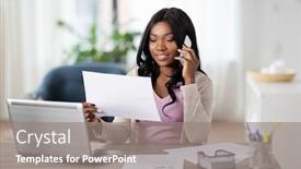  Presentation with young happy people smiling - Presentation theme having remote-job-technology-and-people background and a gray colored foreground