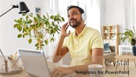  Presentation with remote working - PPT layouts having remote-job-technology-and-people background and a coral colored foreground