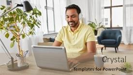  Presentation with remote working - Audience pleasing slide deck consisting of remote-job-technology-and-people backdrop and a coral colored foreground