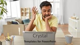  Presentation with remote working - Slide deck having remote-job-technology-and-people background and a coral colored foreground