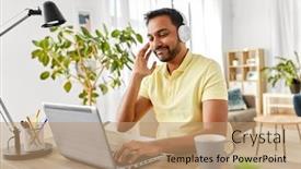  Presentation with remote working - Slide set featuring remote-job-technology-and-people background and a coral colored foreground