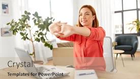 Presentation with young happy people smiling - Audience pleasing presentation consisting of remote-job-technology-and-people backdrop and a mint green colored foreground