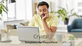  Presentation with remote working - Colorful PPT theme enhanced with remote-job-technology-and-people backdrop and a soft green colored foreground