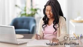  Presentation with young happy people smiling - Presentation having remote-job-technology-and-people background and a mint green colored foreground