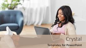  Presentation with remote working - Audience pleasing presentation design consisting of remote-job-technology-and-people backdrop and a mint green colored foreground