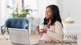 Presentation with young happy people smiling - Beautiful presentation design featuring remote-job-technology-and-people backdrop and a coral colored foreground