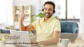  Presentation with home office - Colorful presentation enhanced with remote-job-technology-and-people backdrop and a coral colored foreground