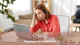  Presentation with video conference - Audience pleasing presentation design consisting of remote-job-technology-and-people backdrop and a coral colored foreground