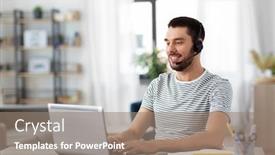  Presentation with video conference - Beautiful slide set featuring remote-job-technology-and-people backdrop and a coral colored foreground