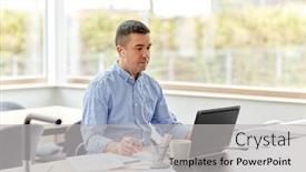  Presentation with remote working - Presentation theme having remote-job-technology-and-people background and a light gray colored foreground