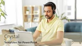  Presentation with home office - Slides consisting of remote-job-technology-and-people background and a soft green colored foreground