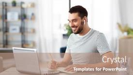  Presentation with remote working - Colorful presentation theme enhanced with remote-job-technology-and-people backdrop and a coral colored foreground