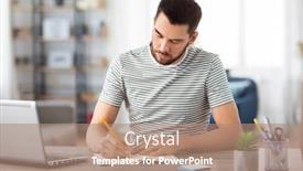  Presentation with remote working - Presentation design featuring remote-job-technology-and-people background and a coral colored foreground