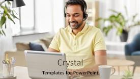  Presentation with home office - Presentation design with remote-job-technology-and-people background and a coral colored foreground