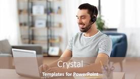  Presentation with video conference - Presentation theme enhanced with remote-job-technology-and-people background and a coral colored foreground