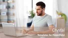  Presentation with remote working - Presentation theme featuring remote-job-technology-and-people background and a coral colored foreground