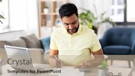  Presentation with remote working - Colorful PPT theme enhanced with remote-job-technology-and-people backdrop and a coral colored foreground