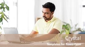  Presentation with remote working - Slide deck having remote-job-technology-and-people background and a coral colored foreground