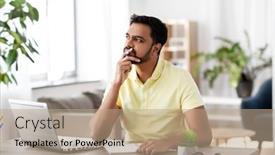  Presentation with home office - Cool new presentation theme with remote-job-technology-and-people backdrop and a coral colored foreground