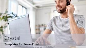  Presentation with video conference - Beautiful theme featuring remote-job-technology-and-people backdrop and a light gray colored foreground