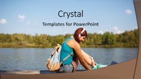  Presentation with rock band hands - Audience pleasing theme consisting of remote listening - photo of woman with headphones backdrop and a light blue colored foreground