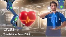  Presentation with monitoring - PPT theme featuring telemedicine concept with remote monitoring background and a violet colored foreground