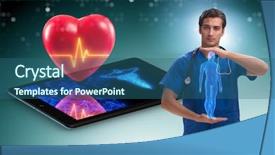  Presentation with monitoring - PPT theme enhanced with telemedicine concept with remote monitoring background and a ocean colored foreground